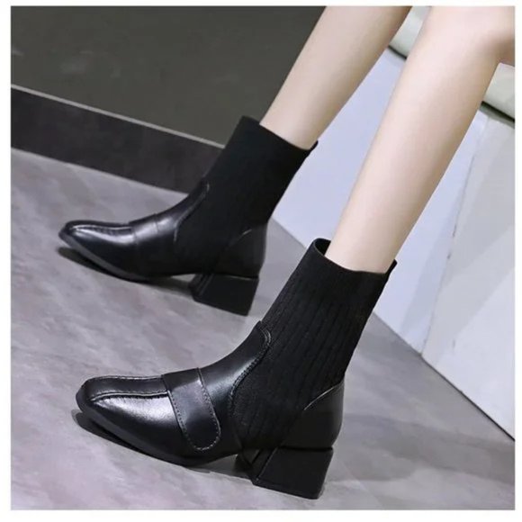 New women's boots square sleeve ankle boots fly woven heel boots - Picture 3 of 7